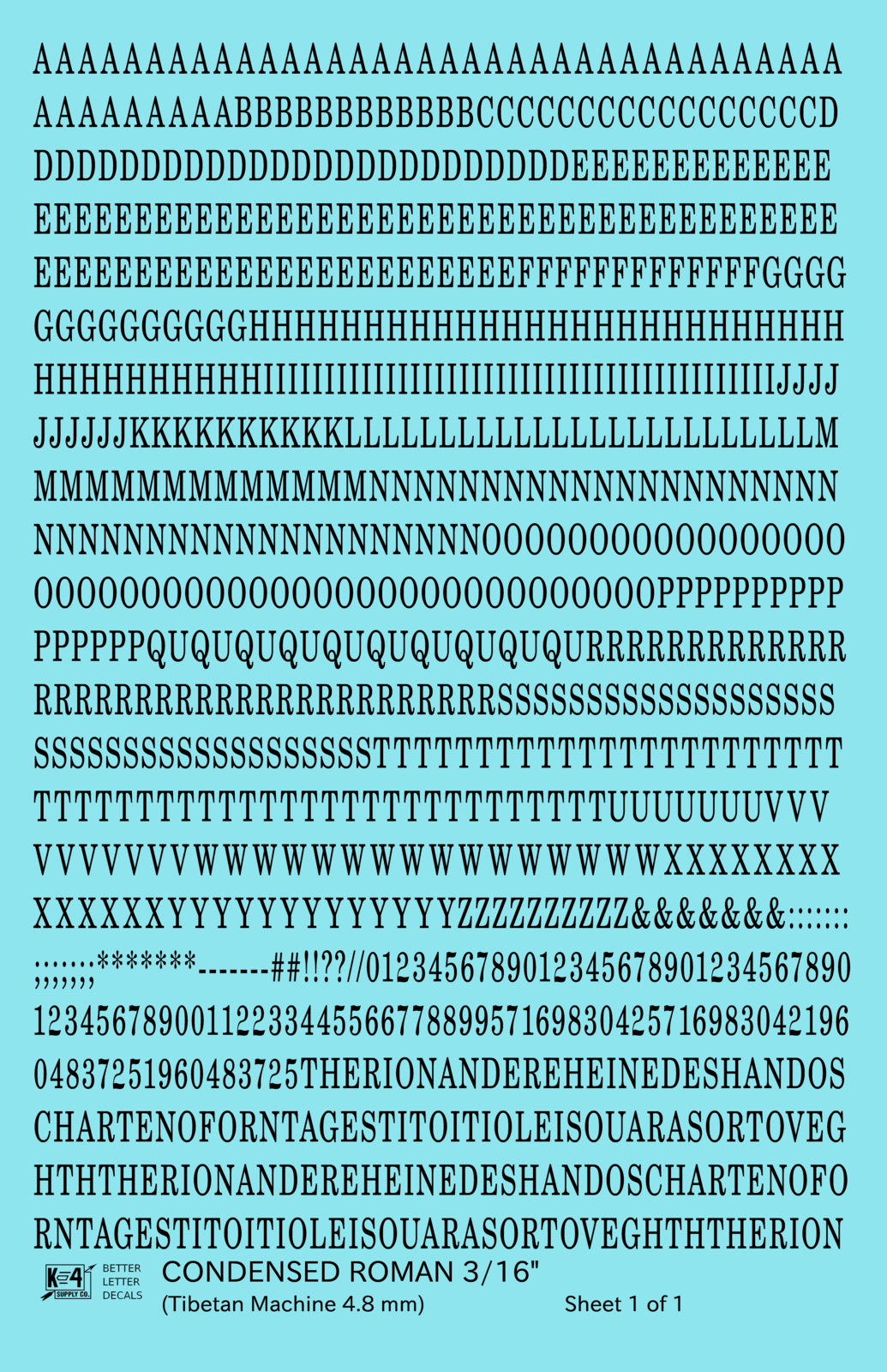 Condensed Roman Letter Number Alphabet