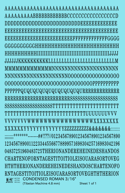 Condensed Roman Letter Number Alphabet