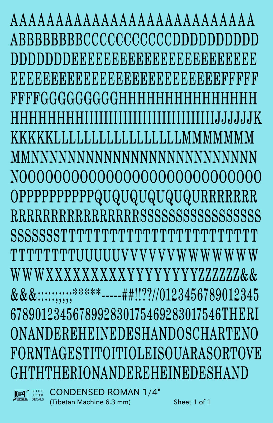 Condensed Roman Letter Number Alphabet