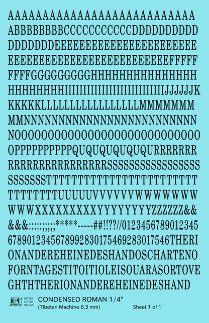 Condensed Roman Letter Number Alphabet