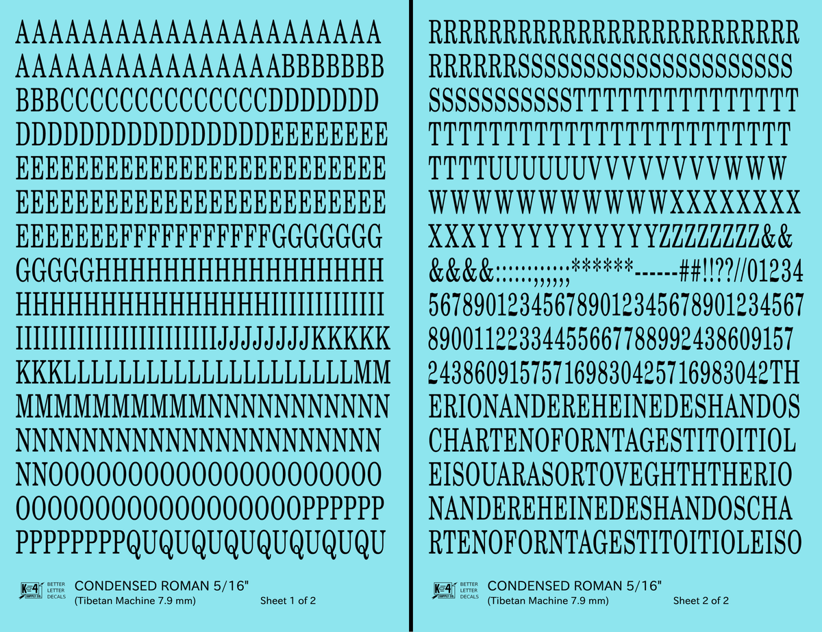 Condensed Roman Letter Number Alphabet