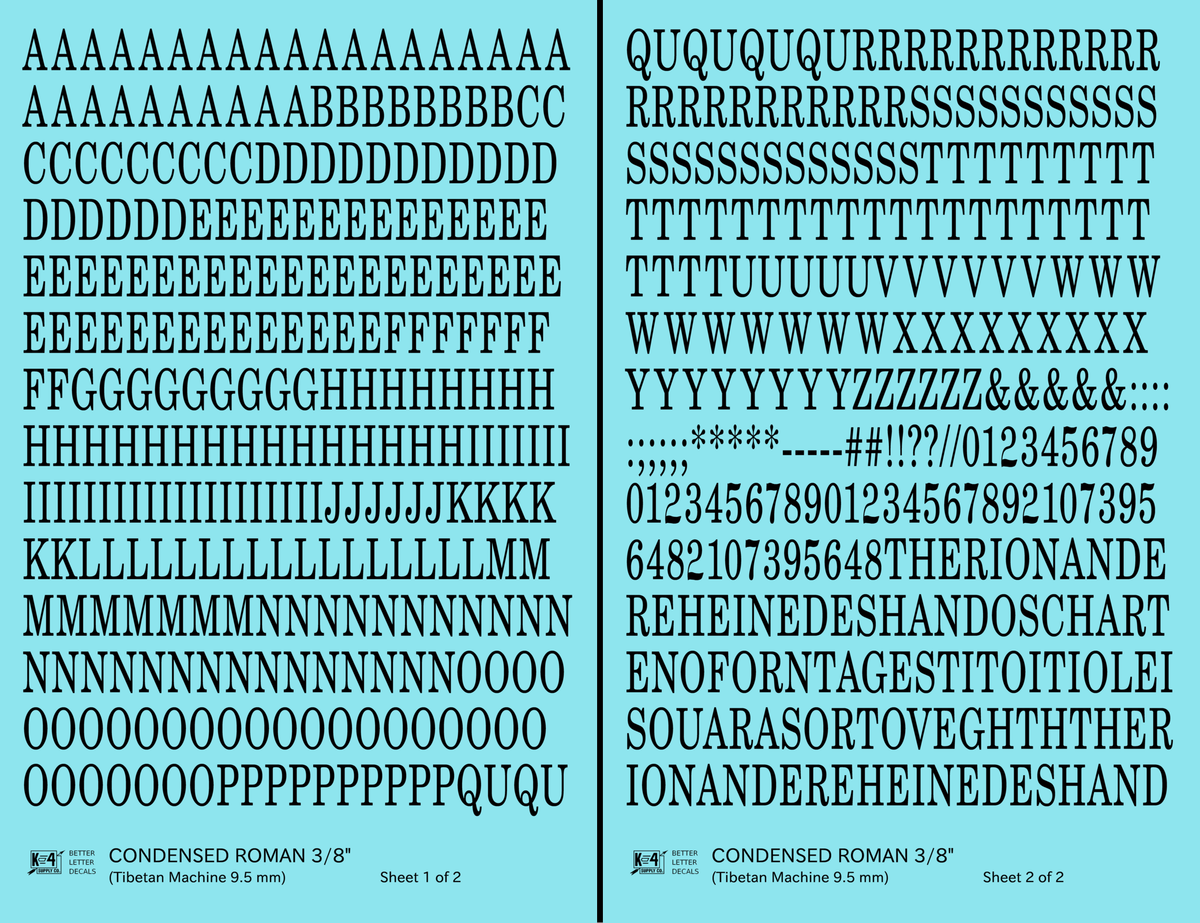 Condensed Roman Letter Number Alphabet