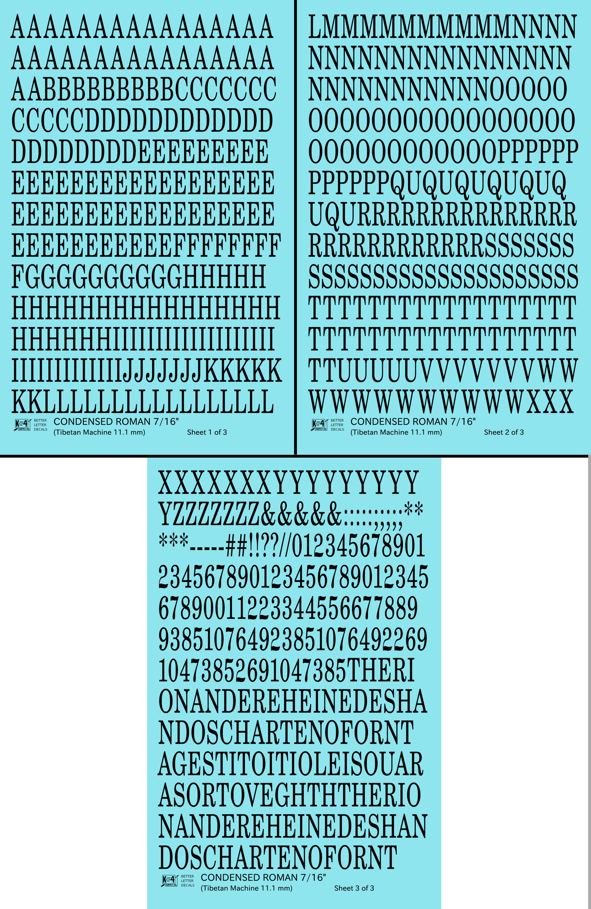 Condensed Roman Letter Number Alphabet