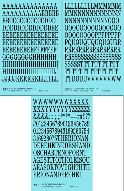 Condensed Roman Letter Number Alphabet