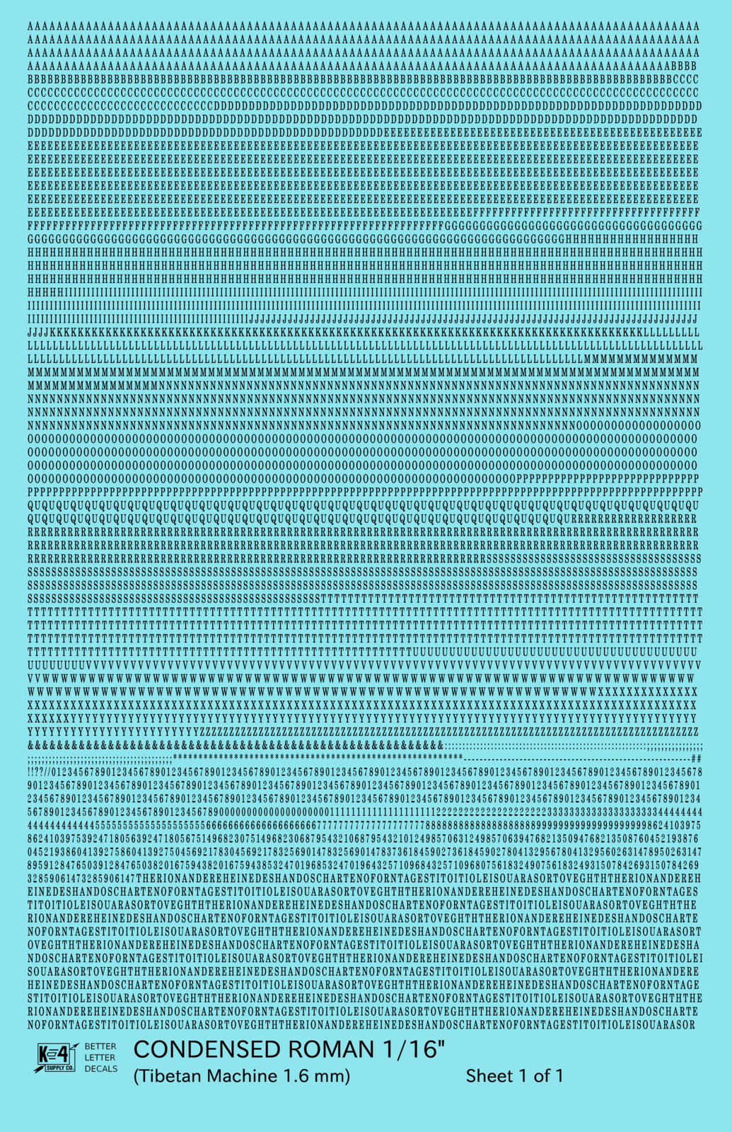 Condensed Roman Letter Number Alphabet
