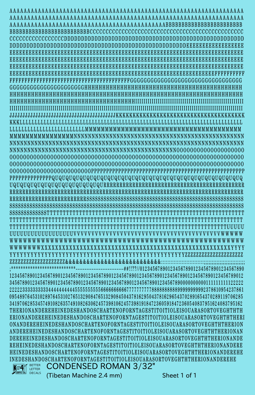 Condensed Roman Letter Number Alphabet
