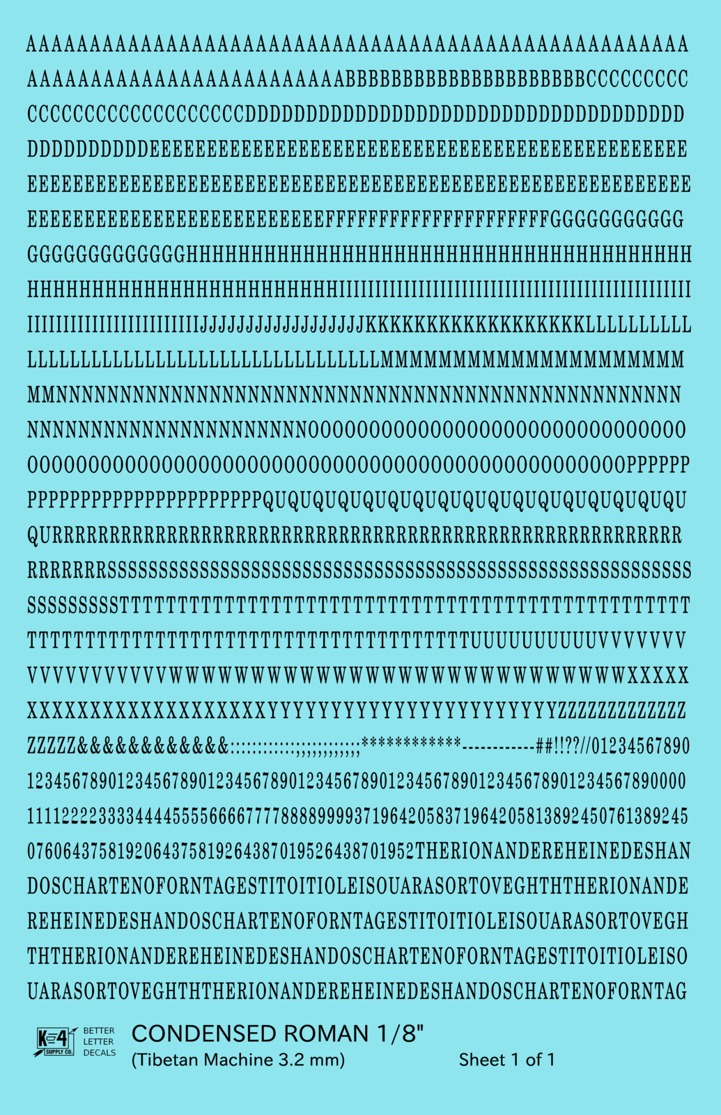 Condensed Roman Letter Number Alphabet