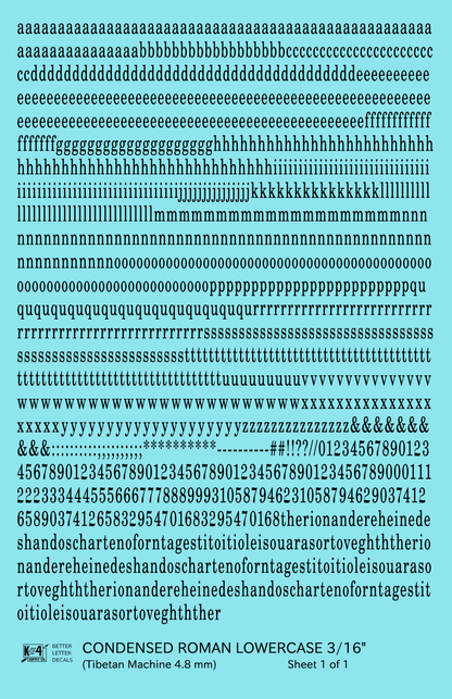 Lowercase Condensed Roman Letter Number Alphabet