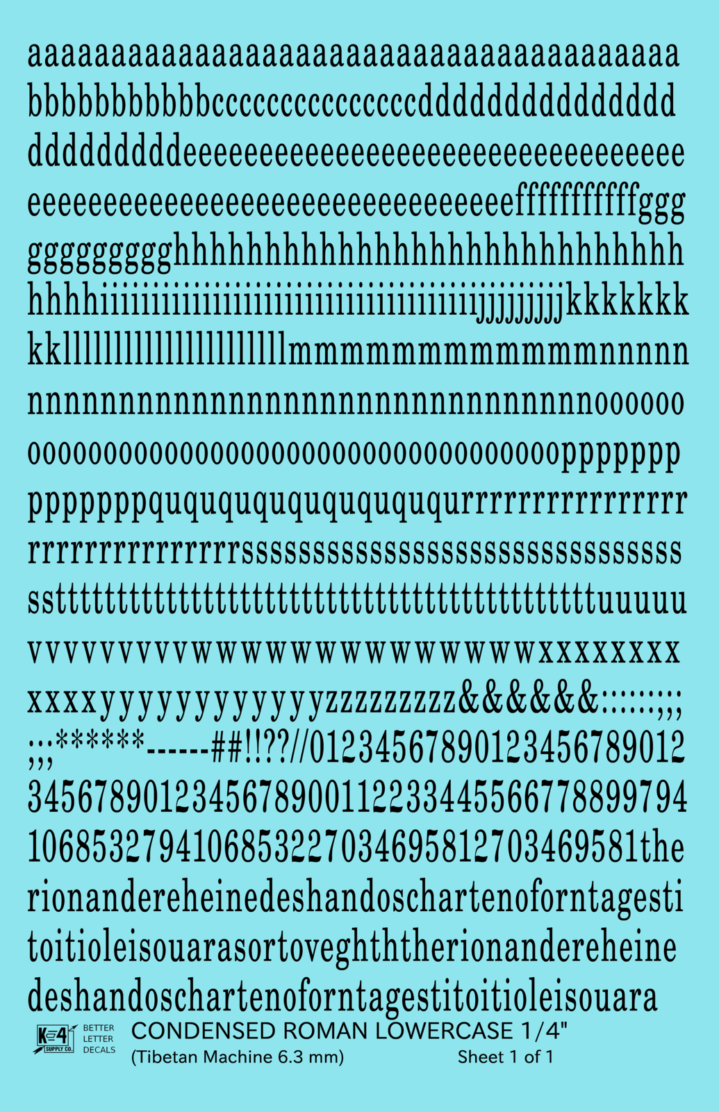 Lowercase Condensed Roman Letter Number Alphabet