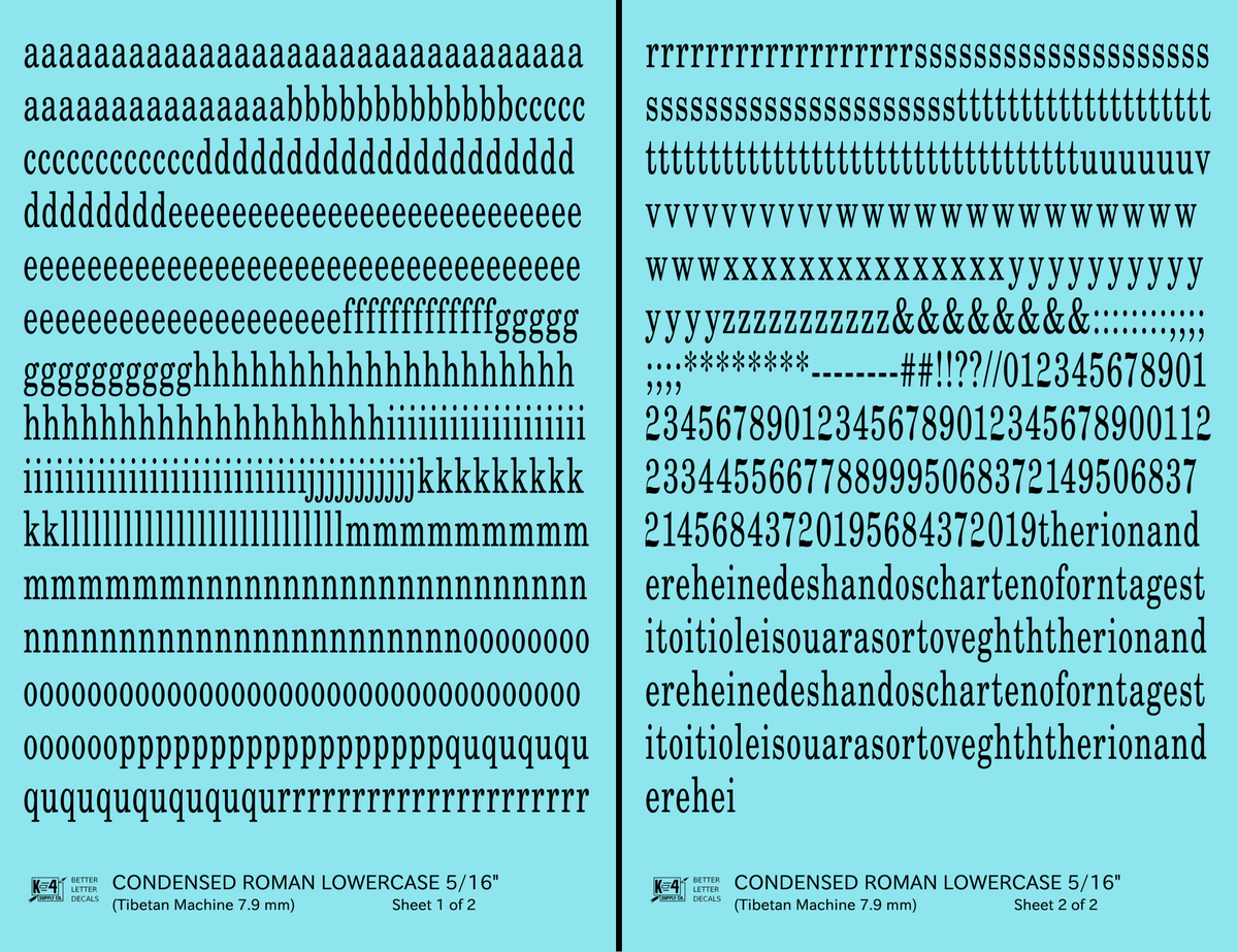 Lowercase Condensed Roman Letter Number Alphabet