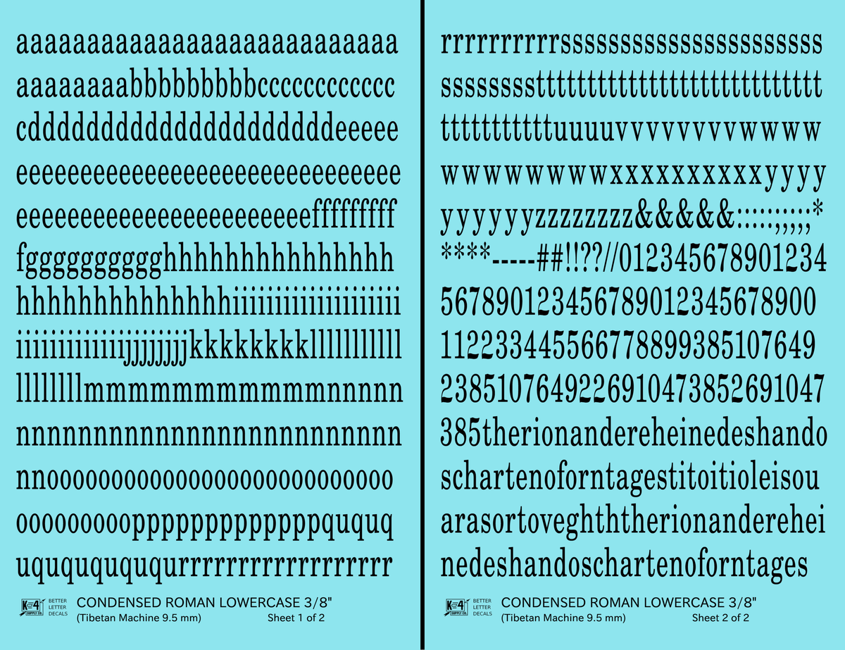 Lowercase Condensed Roman Letter Number Alphabet