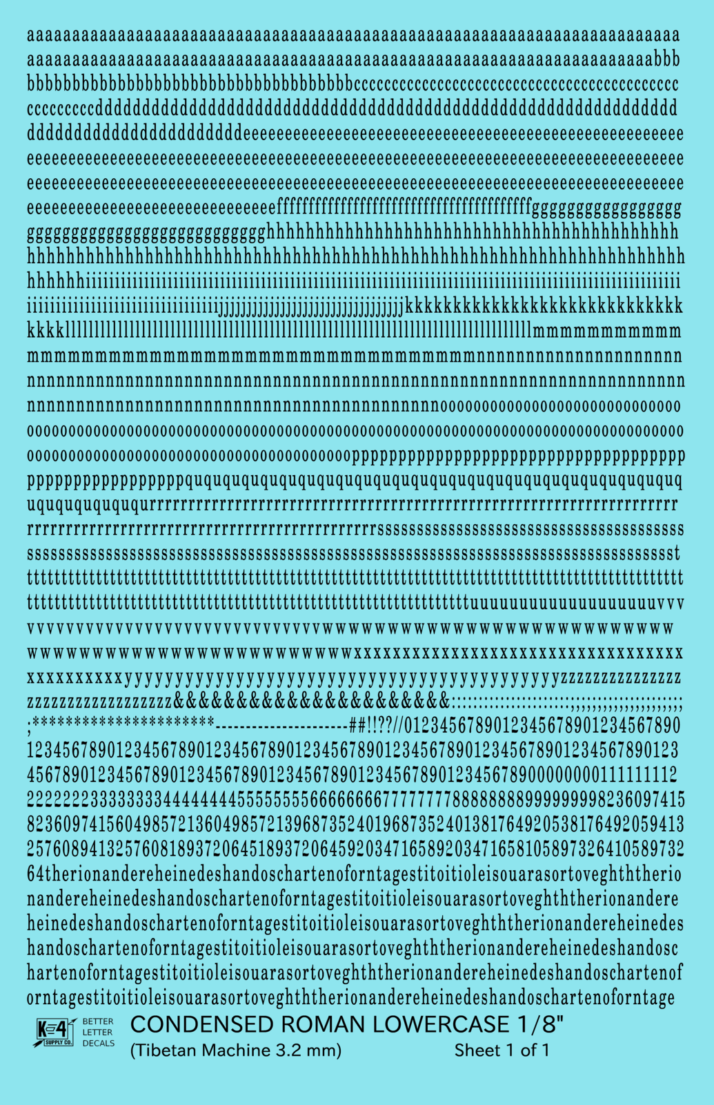 Lowercase Condensed Roman Letter Number Alphabet