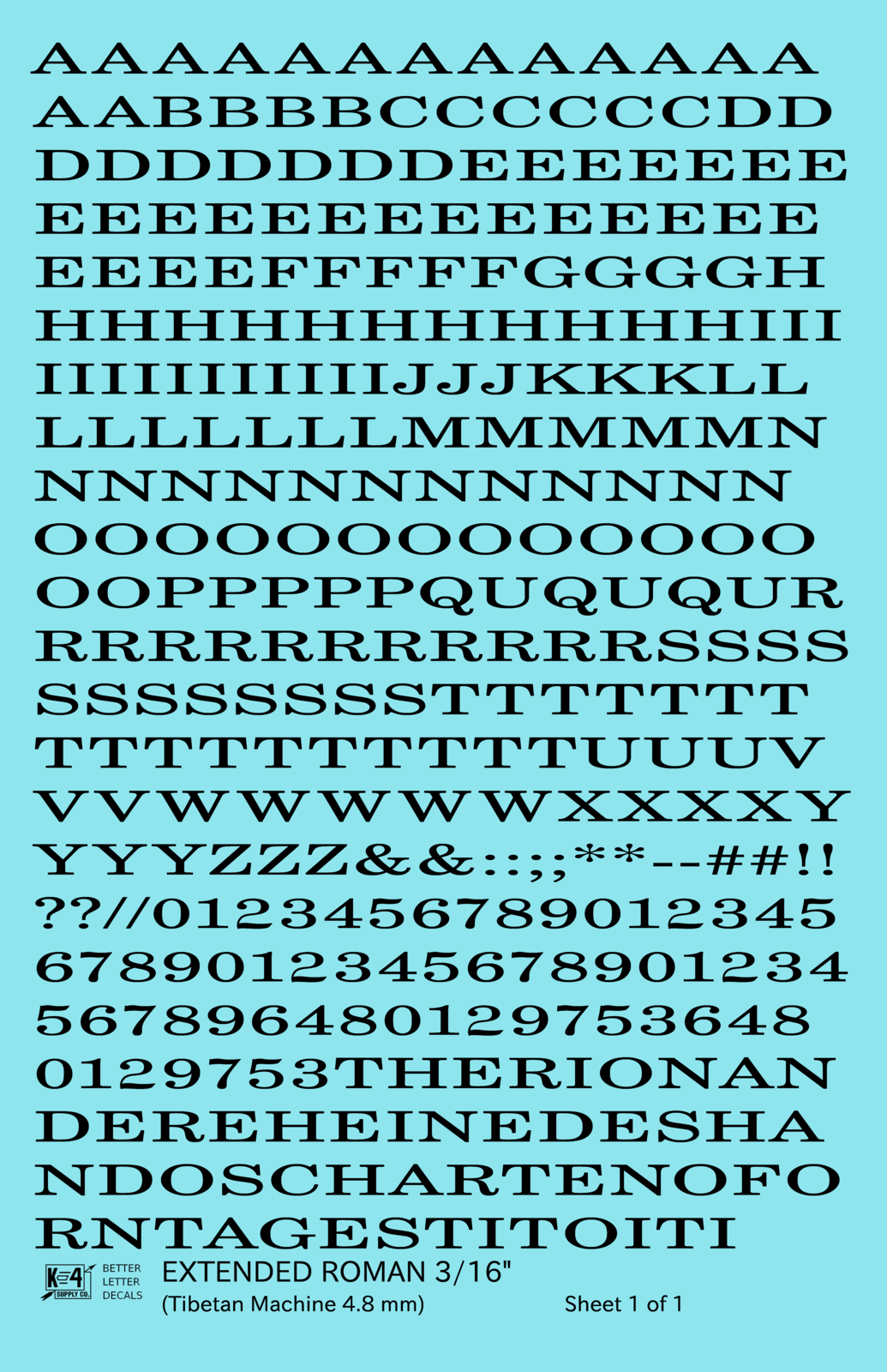 Extended Roman Letter Number Alphabet