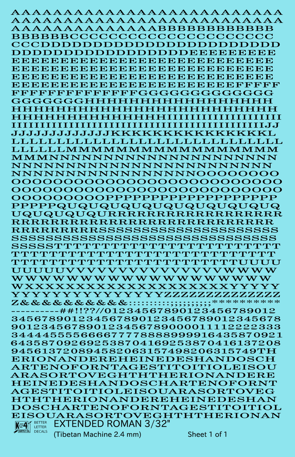 Extended Roman Letter Number Alphabet