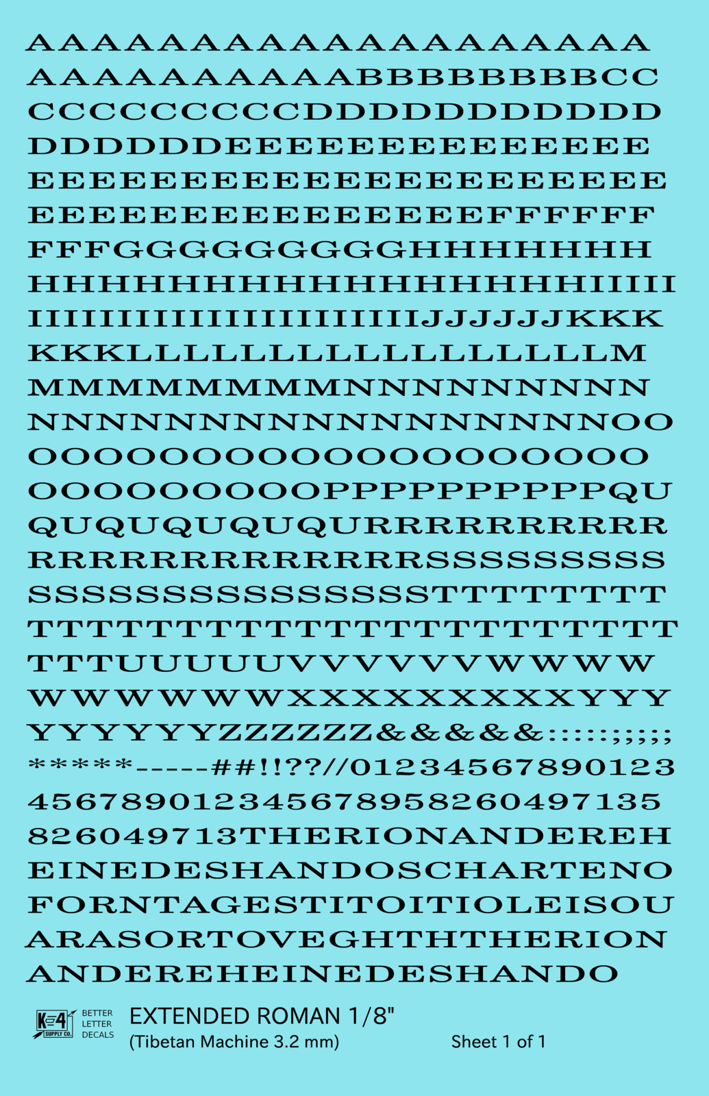 Extended Roman Letter Number Alphabet