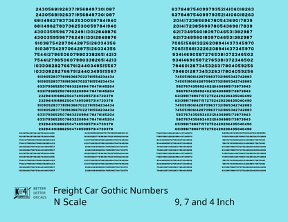 Freight Car Gothic Numbers  White 9, 7 and 4 Inch Renumber