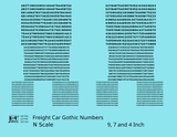 Freight Car Gothic Numbers  White 9, 7 and 4 Inch Renumber