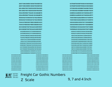 Freight Car Gothic Numbers  White 9, 7 and 4 Inch Renumber