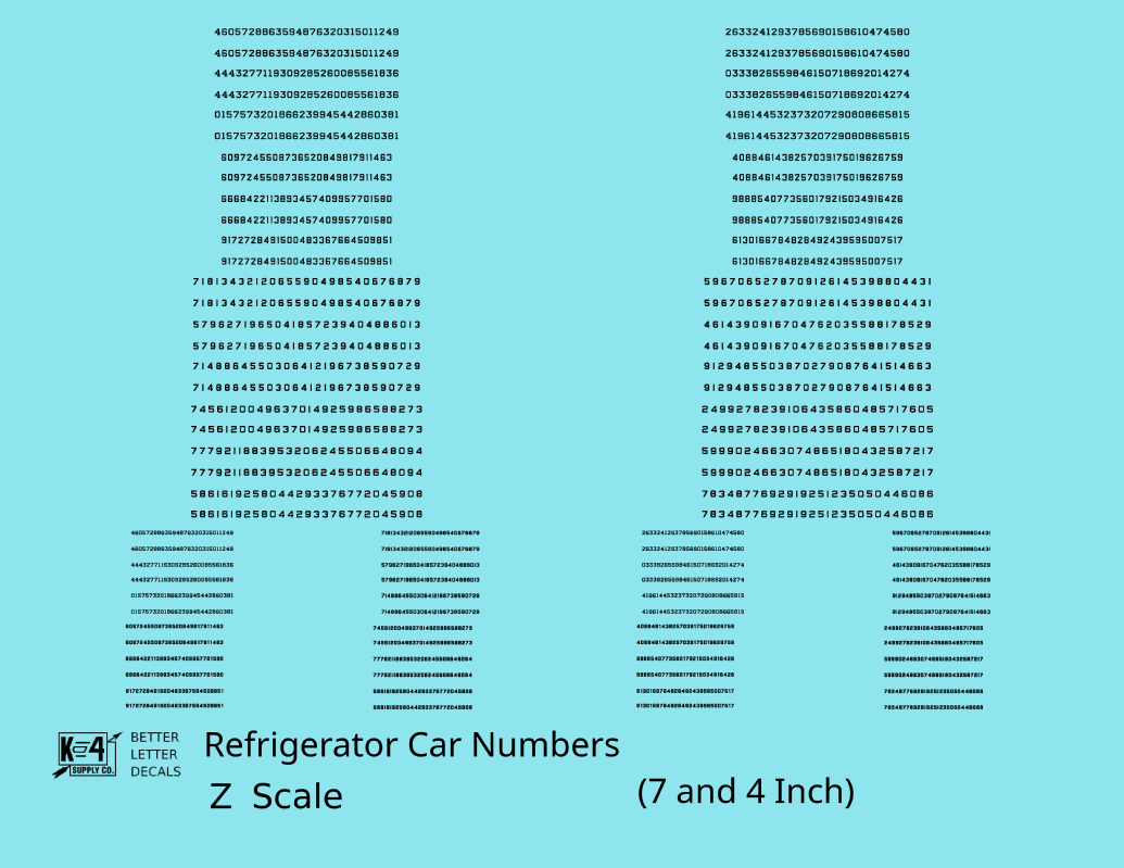Reefer/Refrigerator Car Style Numbers  White 7 and 4 Inch Renumber