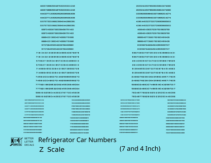 Reefer/Refrigerator Car Style Numbers  White 7 and 4 Inch Renumber