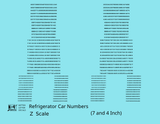 Reefer/Refrigerator Car Style Numbers  White 7 and 4 Inch Renumber