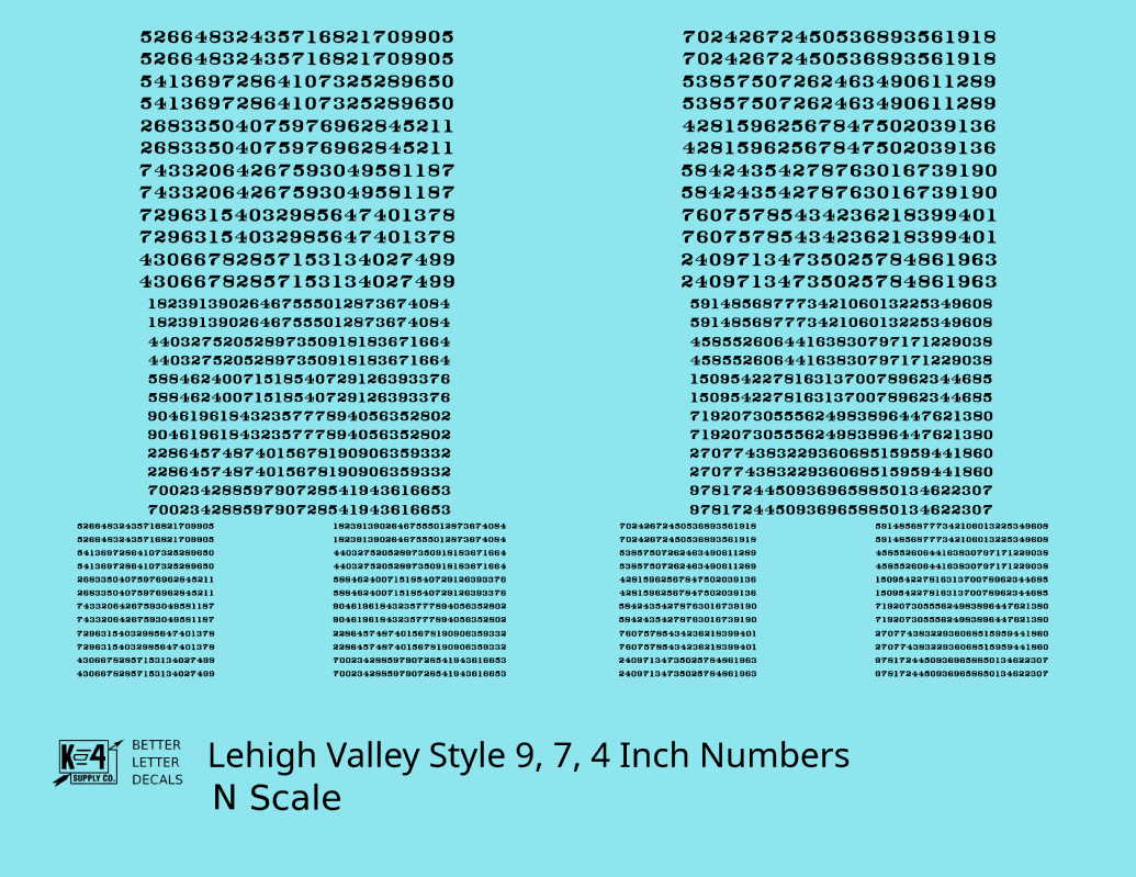 Lehigh Valley Freight Car Numbers  White 9, 7 and 4 Inch Renumber