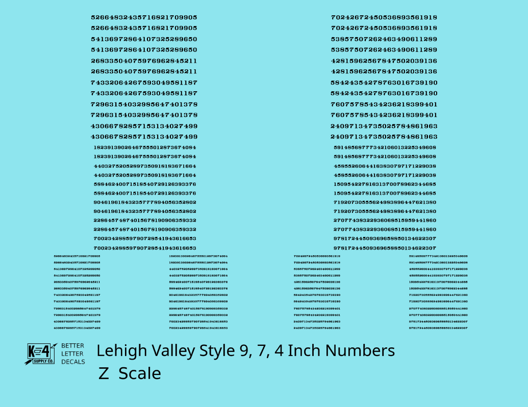 Lehigh Valley Freight Car Numbers  White 9, 7 and 4 Inch Renumber