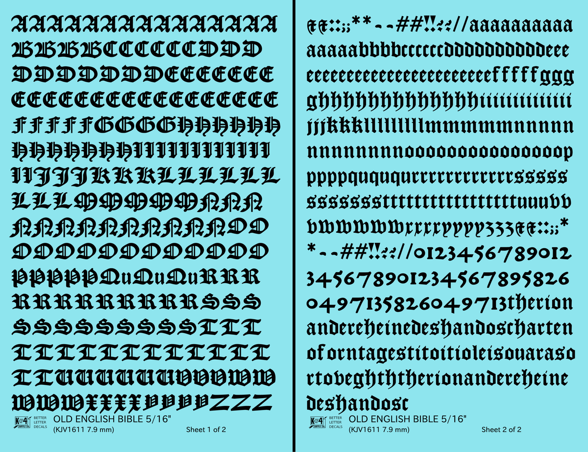 Old English Bible Letter Number Alphabet