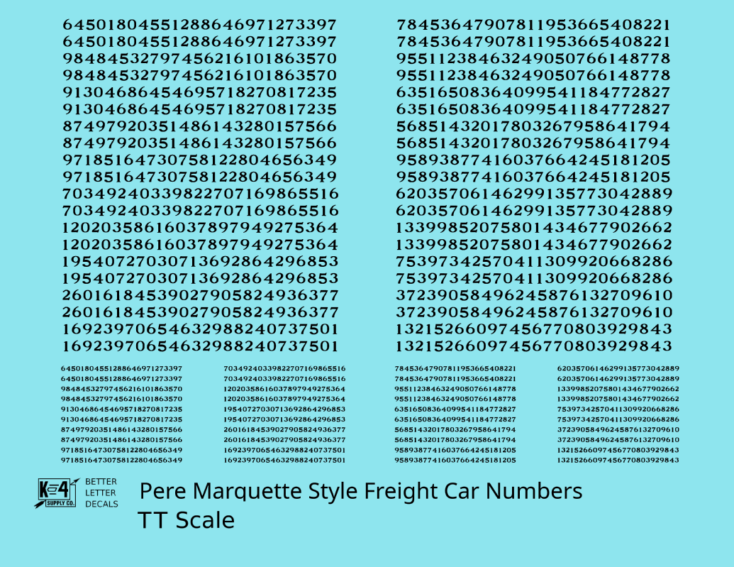 Pere Marquette Style Numbers  White 9 and 4 Inch Renumber