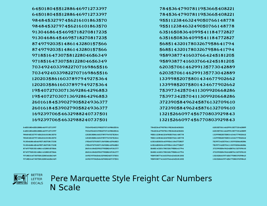 Pere Marquette Style Numbers  White 9 and 4 Inch Renumber