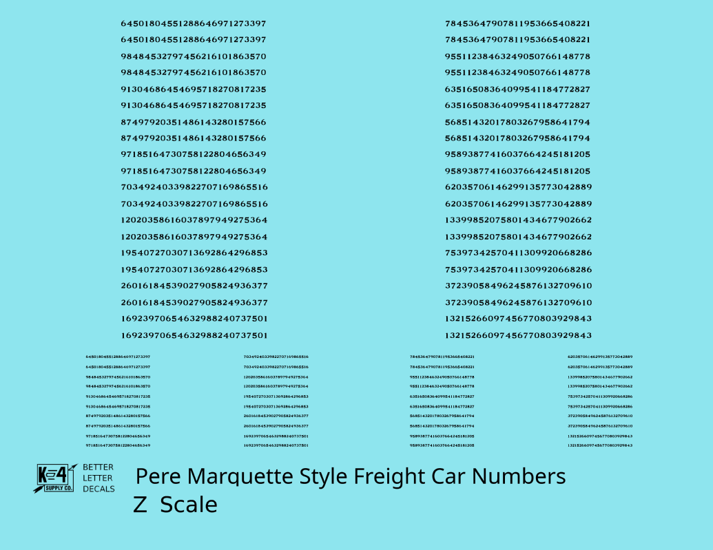 Pere Marquette Style Numbers  White 9 and 4 Inch Renumber