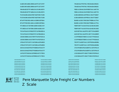 Pere Marquette Style Numbers  White 9 and 4 Inch Renumber