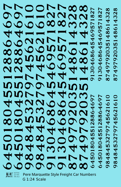 Pere Marquette Style Numbers  White 9 and 4 Inch Renumber