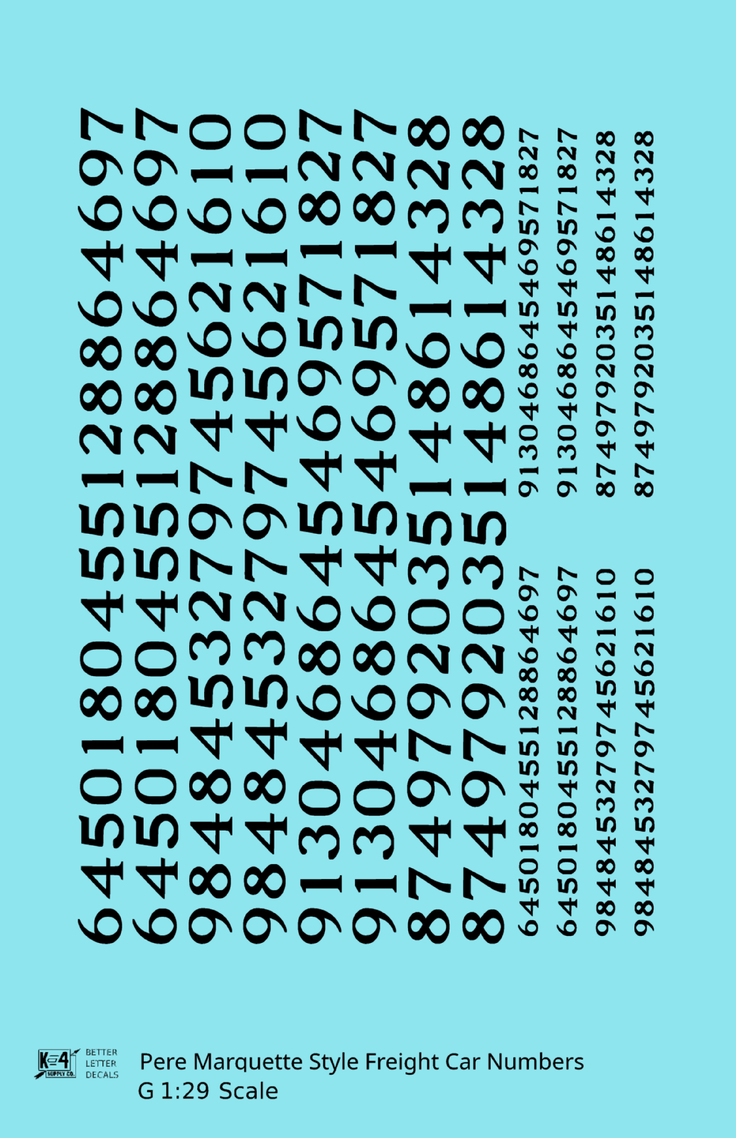 Pere Marquette Style Numbers  White 9 and 4 Inch Renumber