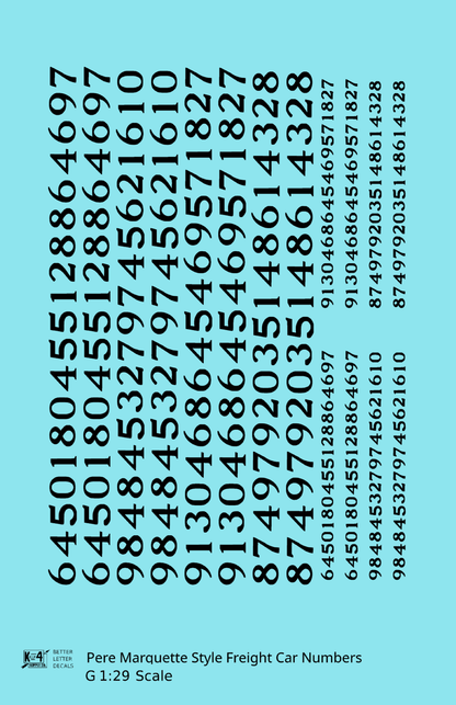 Pere Marquette Style Numbers  White 9 and 4 Inch Renumber