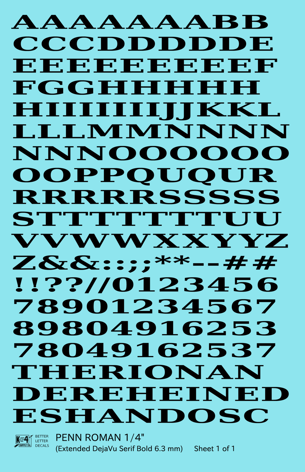 Penn Roman Letter Number Alphabet
