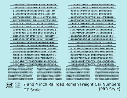 PRR Pennsylvania Style 7 Scale Inch Railroad Roman Freight Car Numbers