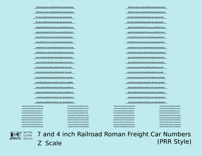 PRR Pennsylvania Style 7 Scale Inch Railroad Roman Freight Car Numbers