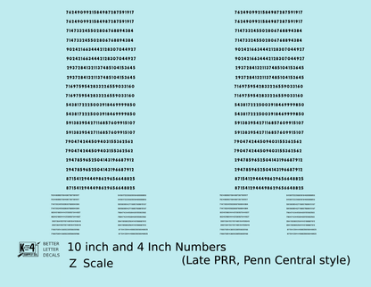 Late PRR Pennsylvania/Penn Central 10 Scale Inch Gothic Freight Car Numbers