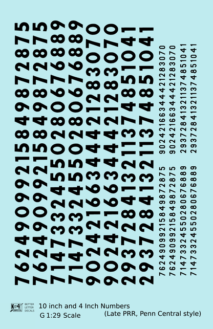 Late PRR Pennsylvania/Penn Central 10 Scale Inch Gothic Freight Car Numbers