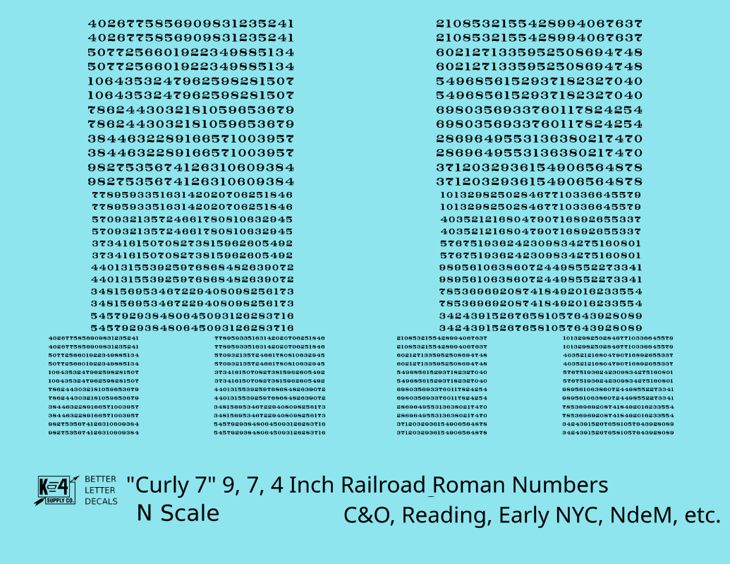 Reading, NYC, C&O, NdeM Freight Car Numbers  White 9, 7 and 4 Inch Renumber