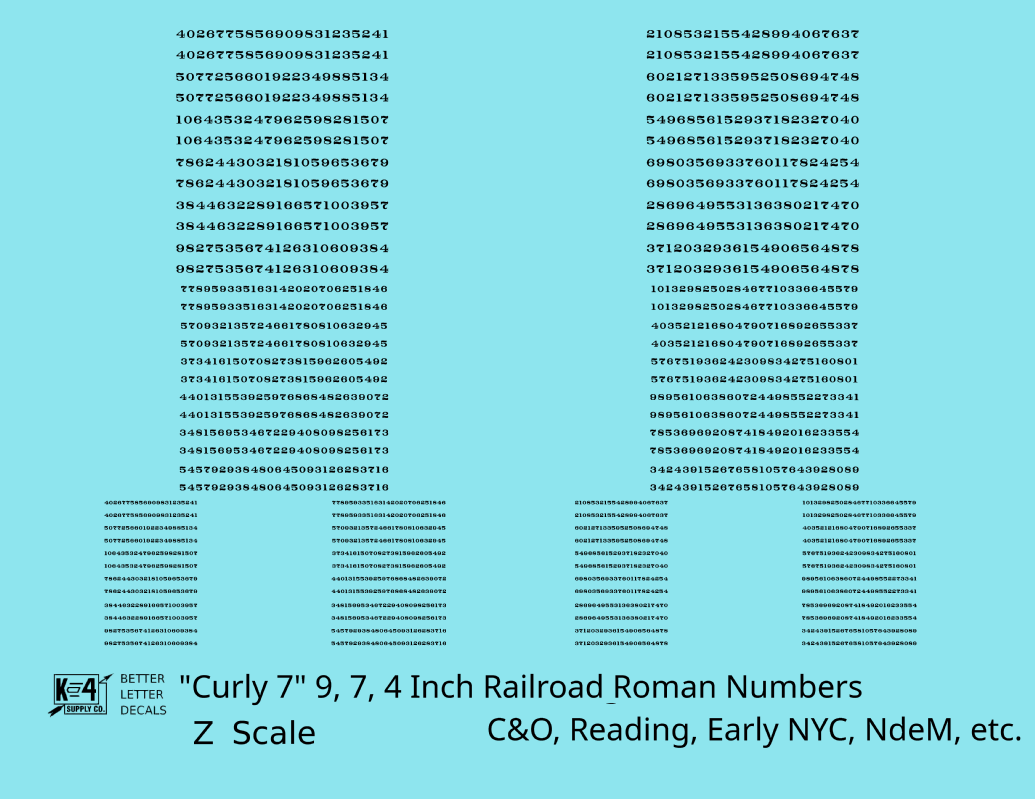 Reading, NYC, C&O, NdeM Freight Car Numbers  White 9, 7 and 4 Inch Renumber
