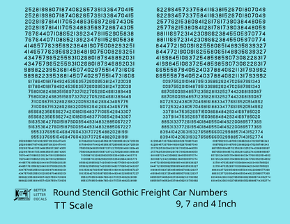 Round Stencil Gothic Freight Car Numbers  White 9, 7 and 4 Inch Renumber