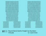 Round Stencil Gothic Freight Car Numbers  White 9, 7 and 4 Inch Renumber
