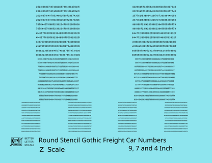 Round Stencil Gothic Freight Car Numbers  White 9, 7 and 4 Inch Renumber