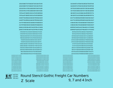 Round Stencil Gothic Freight Car Numbers  White 9, 7 and 4 Inch Renumber