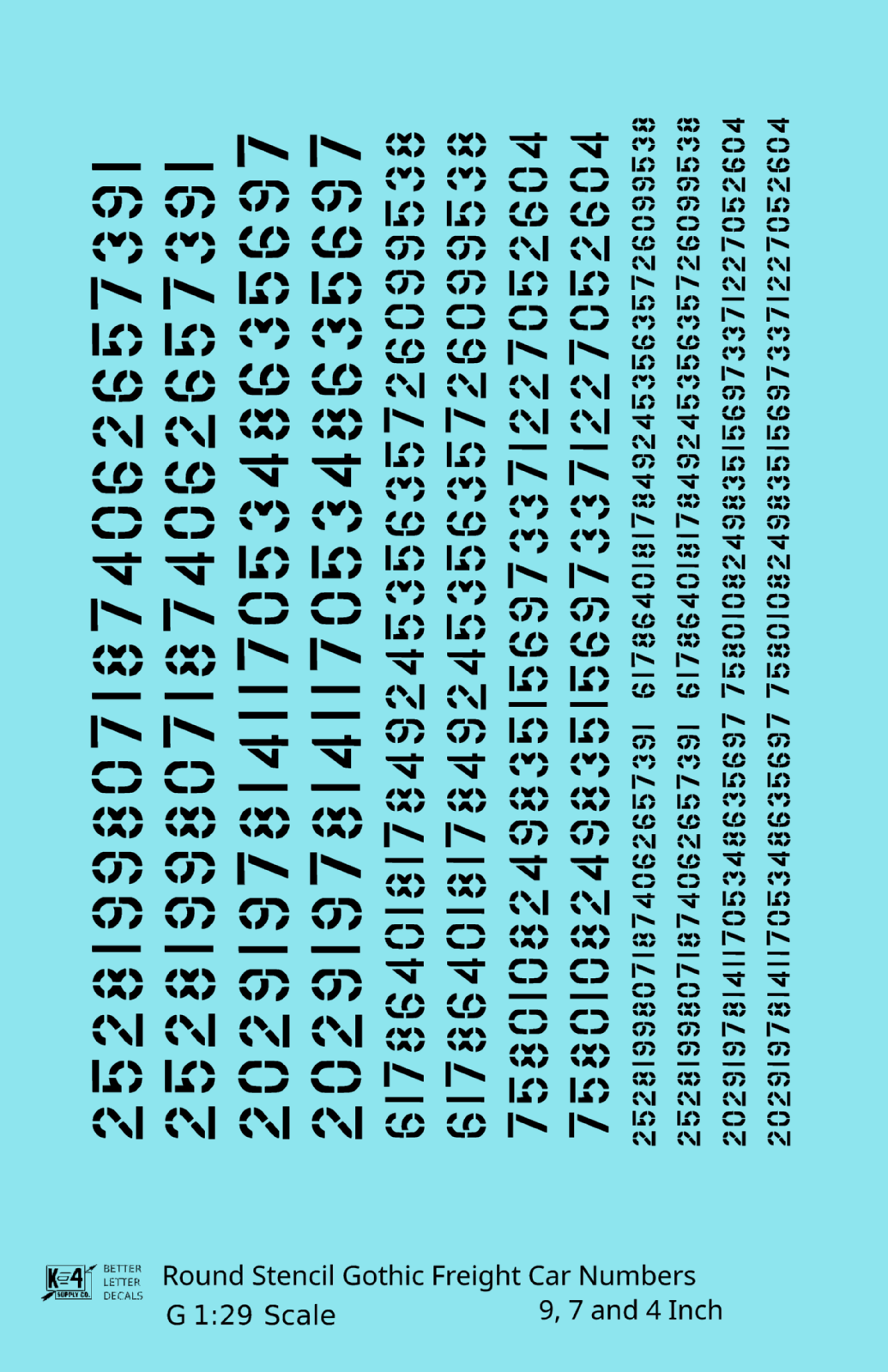 Round Stencil Gothic Freight Car Numbers  White 9, 7 and 4 Inch Renumber