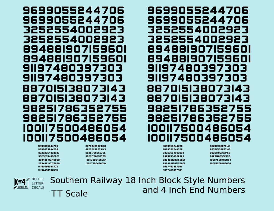 Southern Railway 18 Scale Inch Block Style Freight Car Numbers
