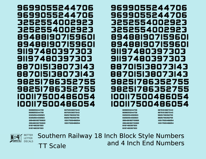 Southern Railway 18 Scale Inch Block Style Freight Car Numbers