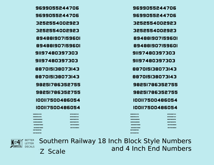 Southern Railway 18 Scale Inch Block Style Freight Car Numbers